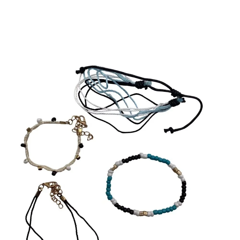 Set Of 5 Adjustable Handmade Beaded &‎ Woven Bracelets With Gold Accents